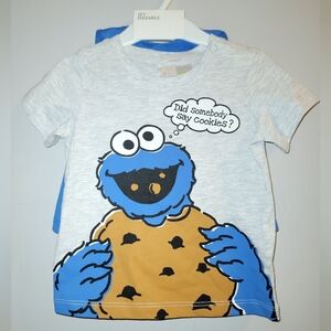🆕️ Cookie Monster H&M 3 Piece Outfit Top Shorts Bib Baby Boy Girl 4-6 Month 🍪